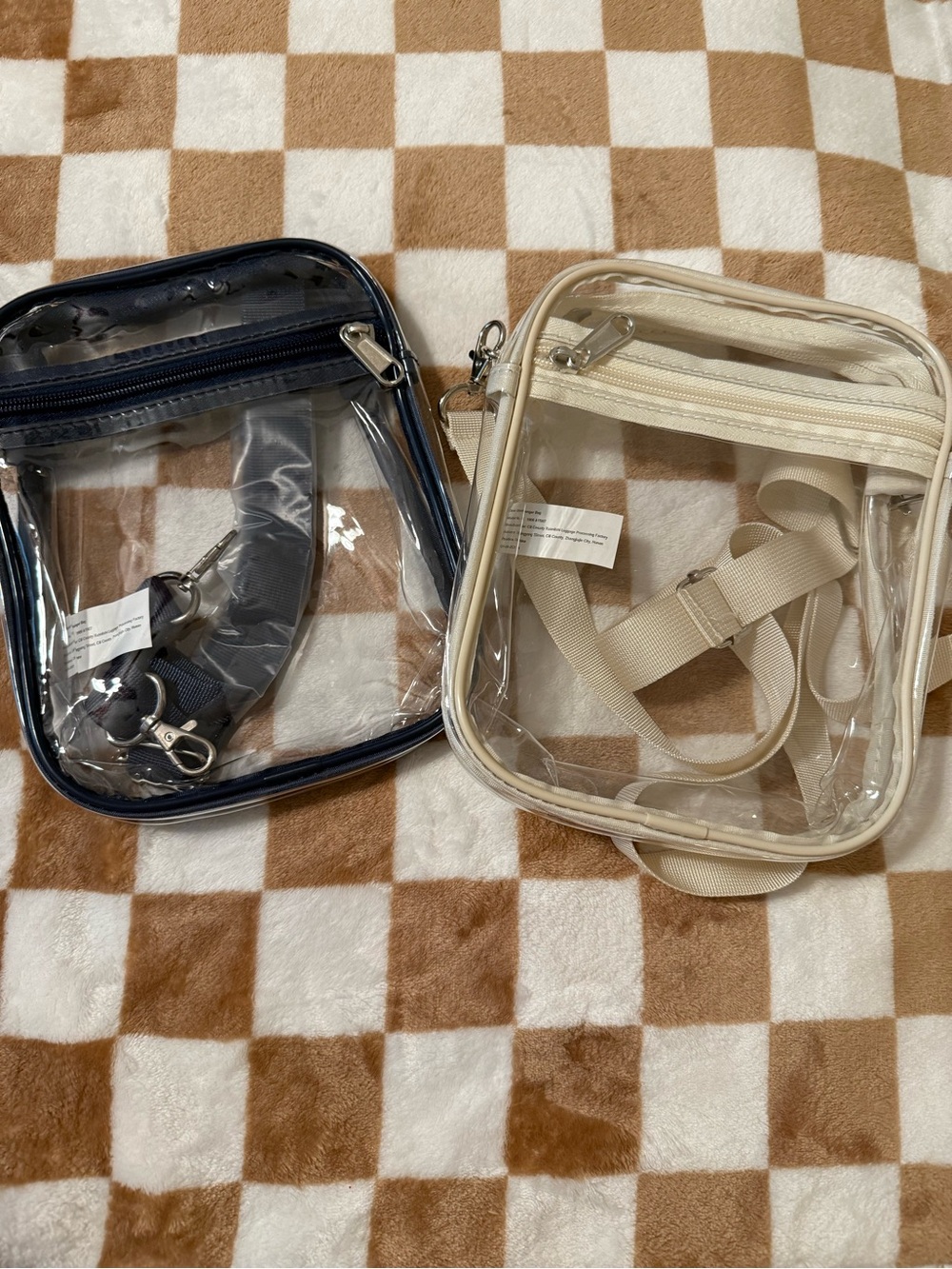Clear PVC Crossbody Bag Duo - Navy Trim & Cream Trim